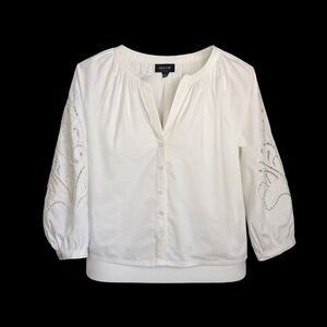 NWOT Evereve Women M Top Blouse White Puff Sleeve Boho Peasant Cotton Cottage